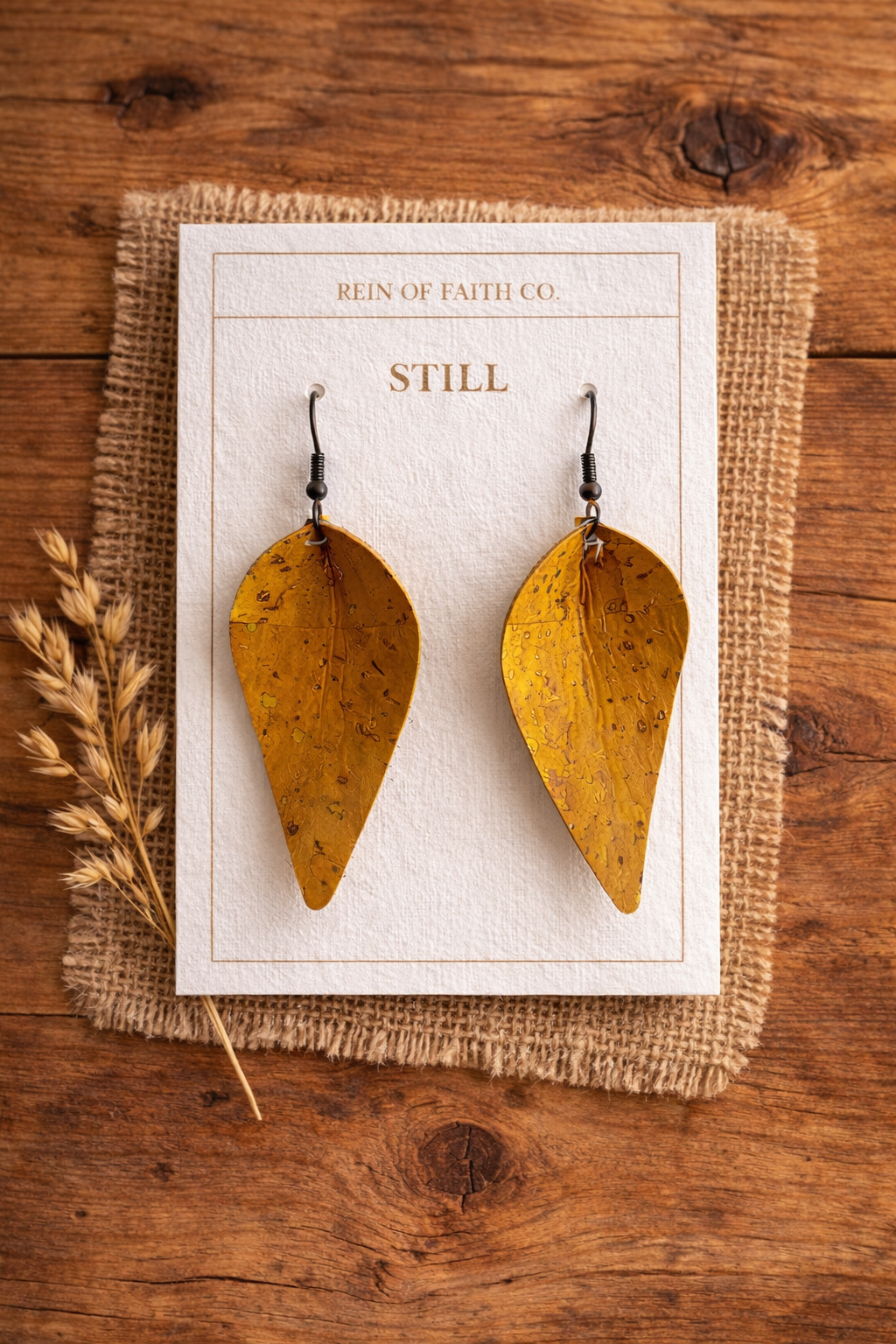Still • Mustard Cork Leaf Earrings